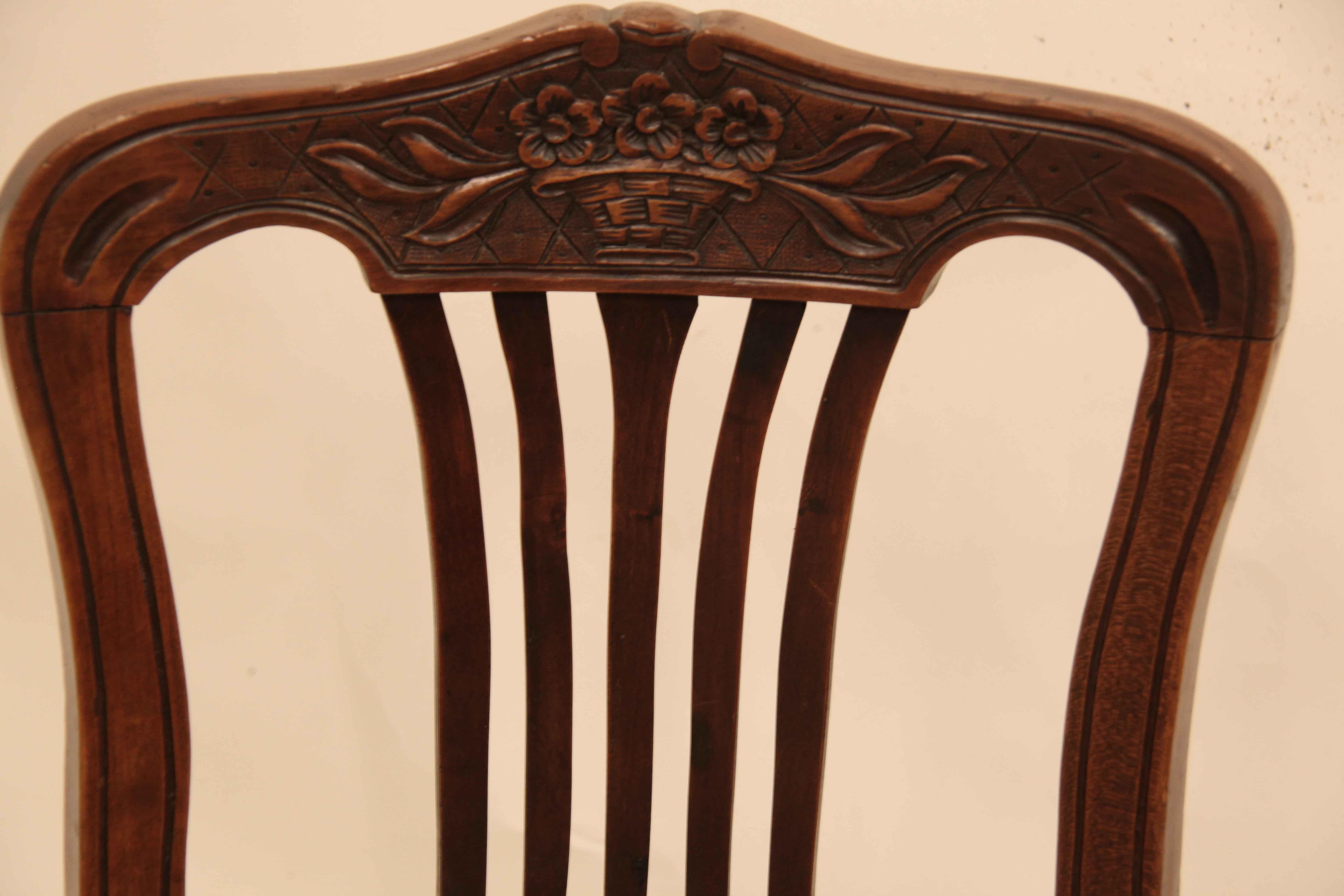 Hand-Carved Set of Six French Rush Bottom Chairs For Sale