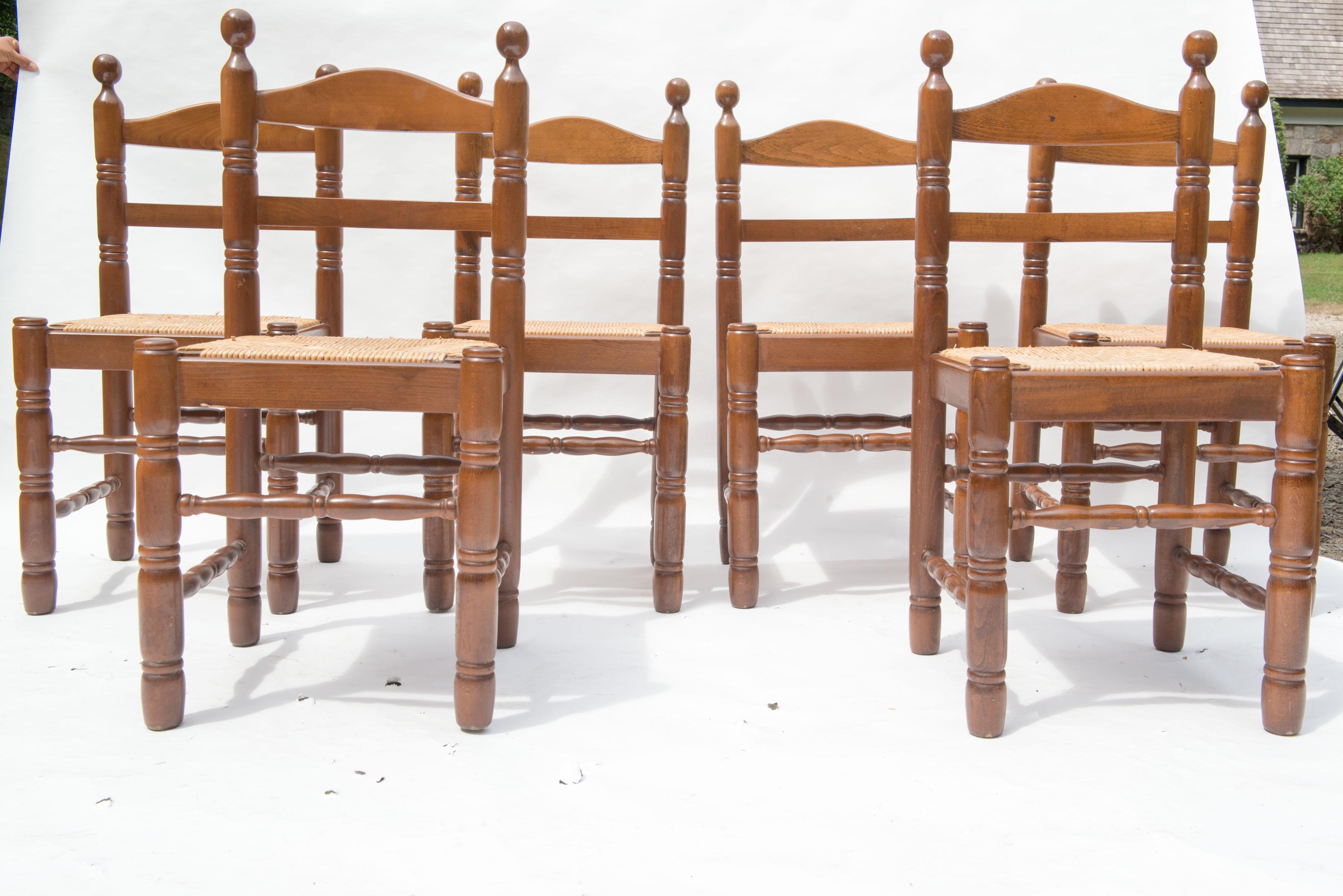 Set of Six French Rustic Ladder Back Dining Chairs, 1960s In Good Condition In Stamford, CT
