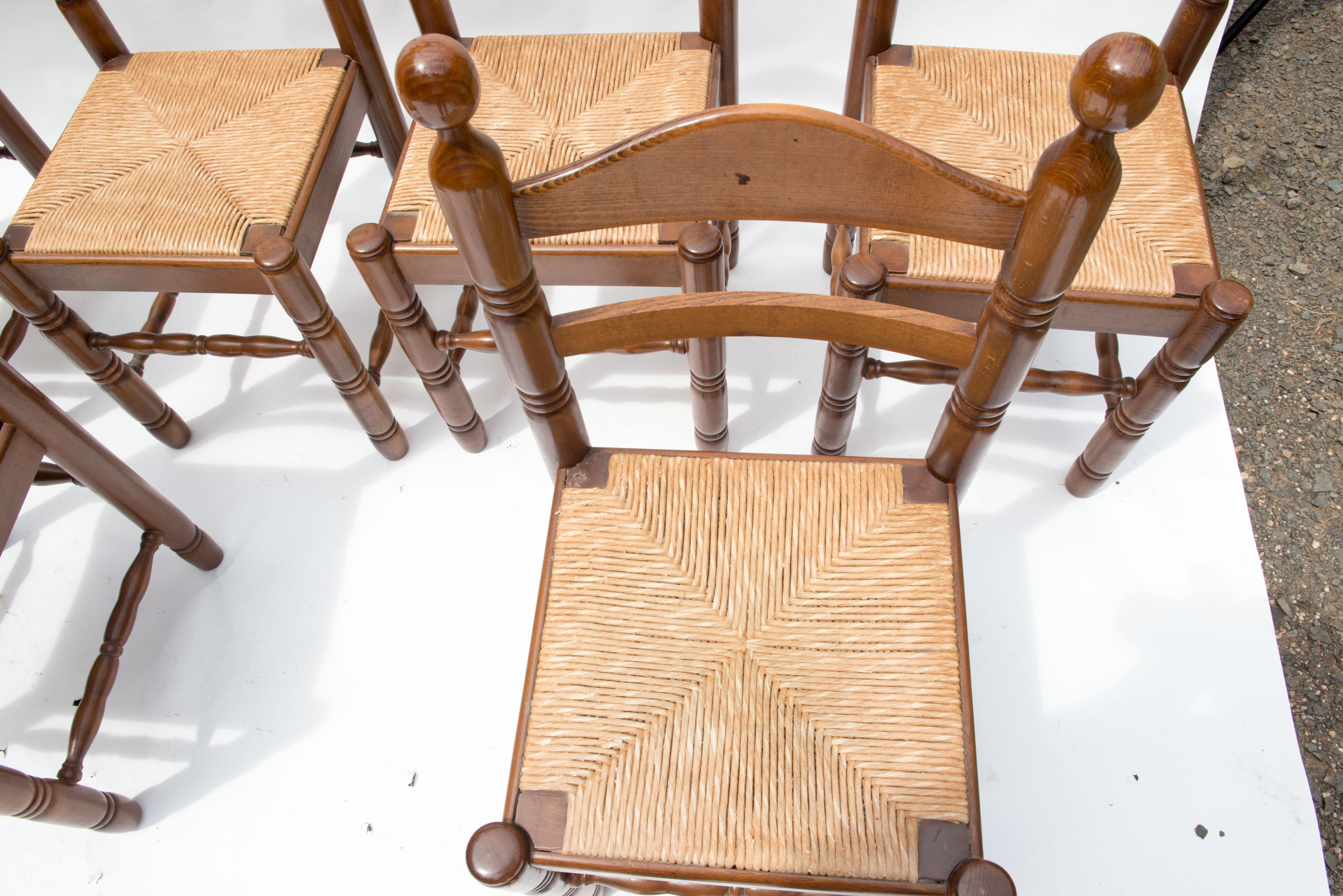 Mid-20th Century Set of Six French Rustic Ladder Back Dining Chairs, 1960s
