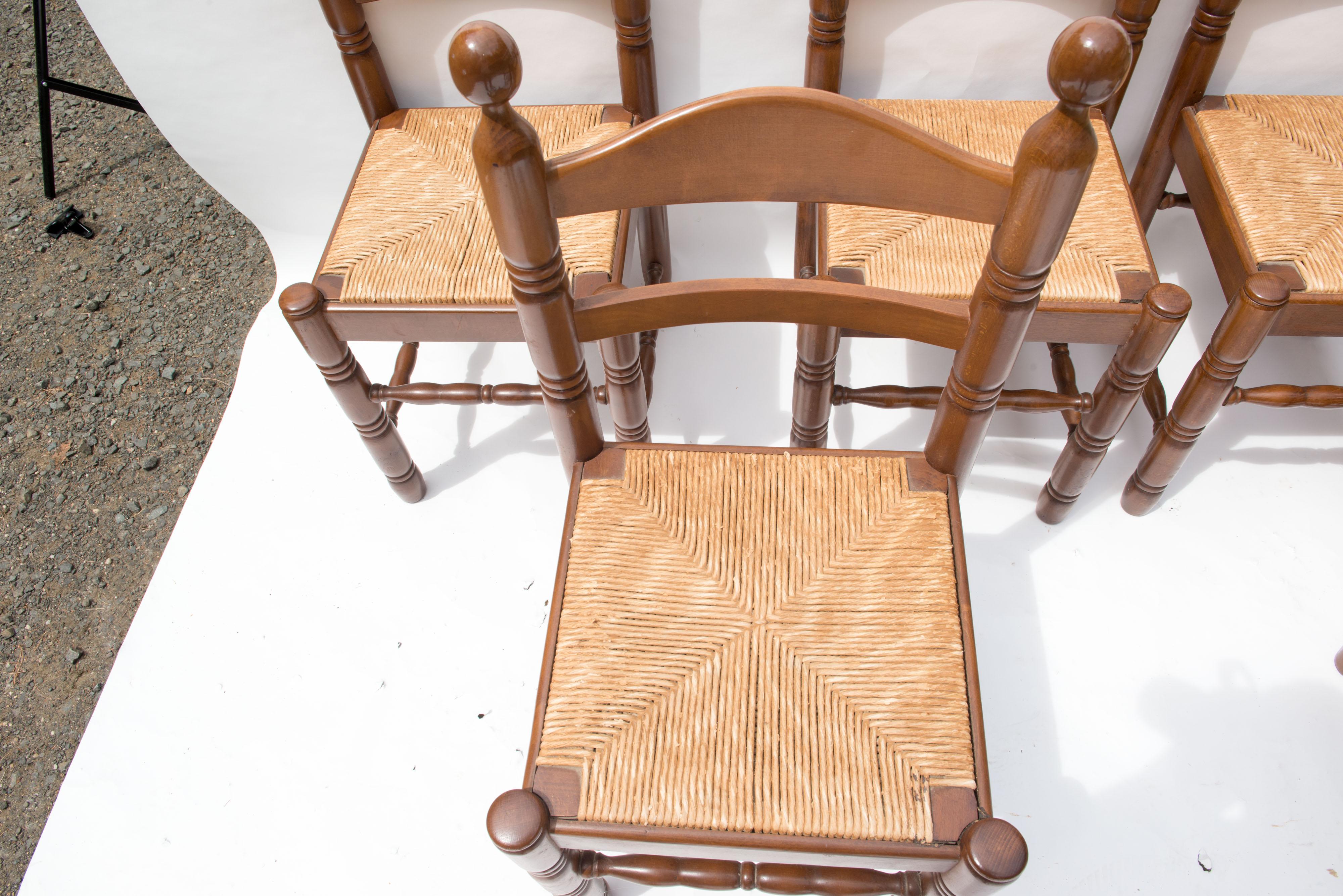 Rush Set of Six French Rustic Ladder Back Dining Chairs, 1960s