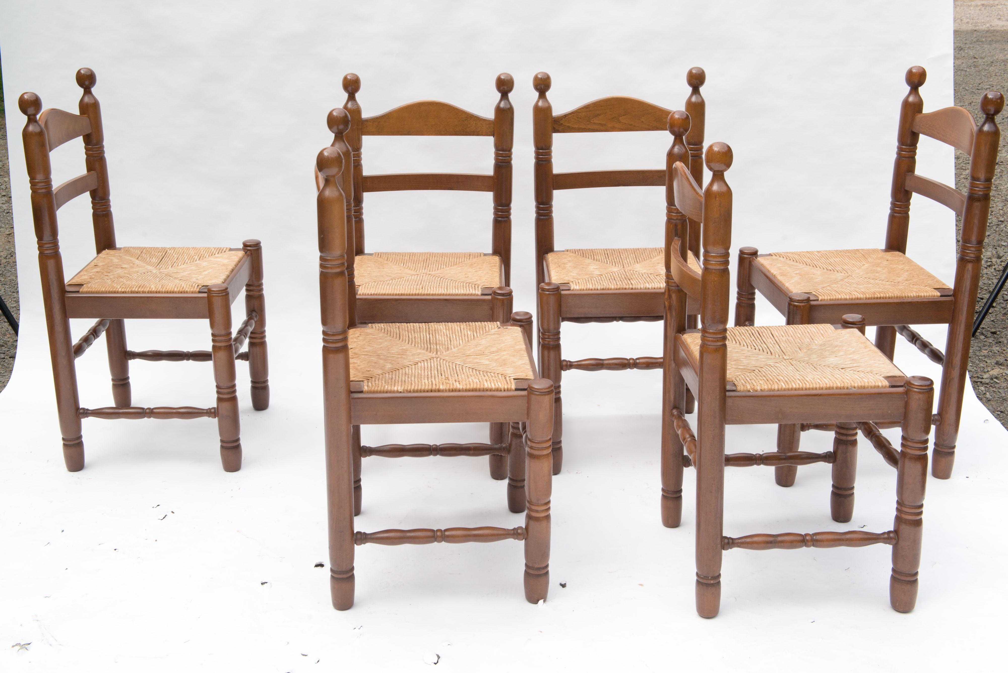 Set of Six French Rustic Ladder Back Dining Chairs, 1960s 1