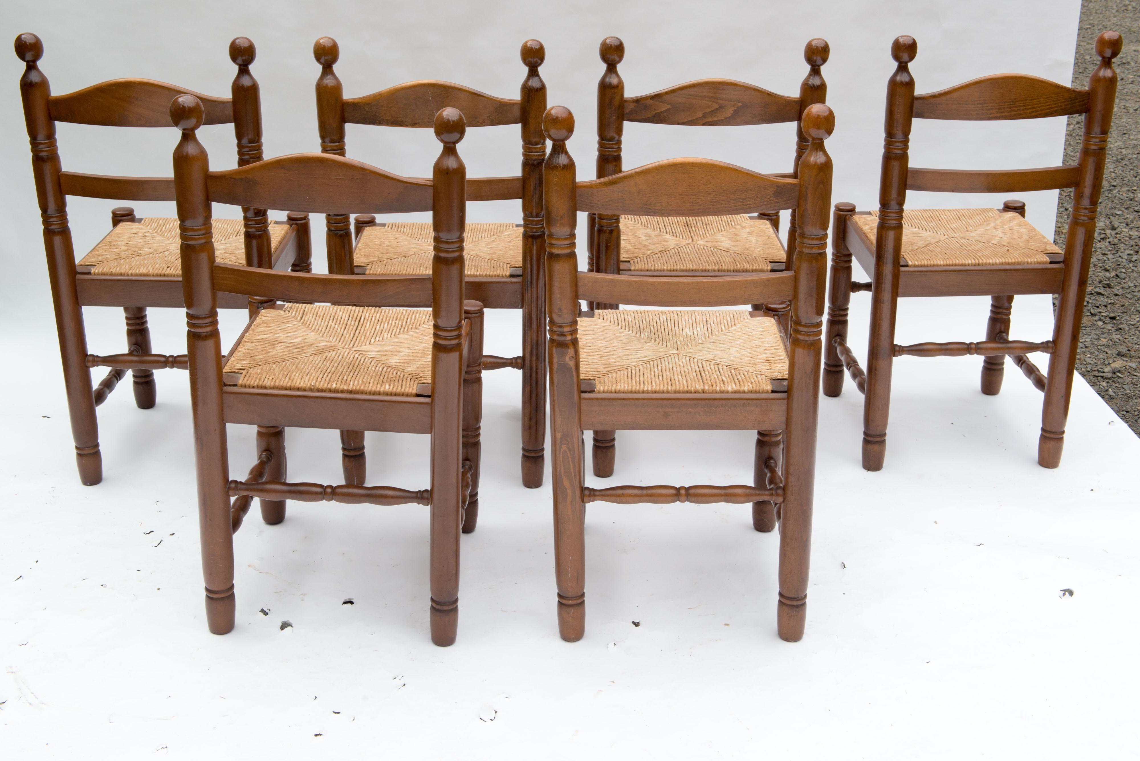 Set of Six French Rustic Ladder Back Dining Chairs, 1960s 2