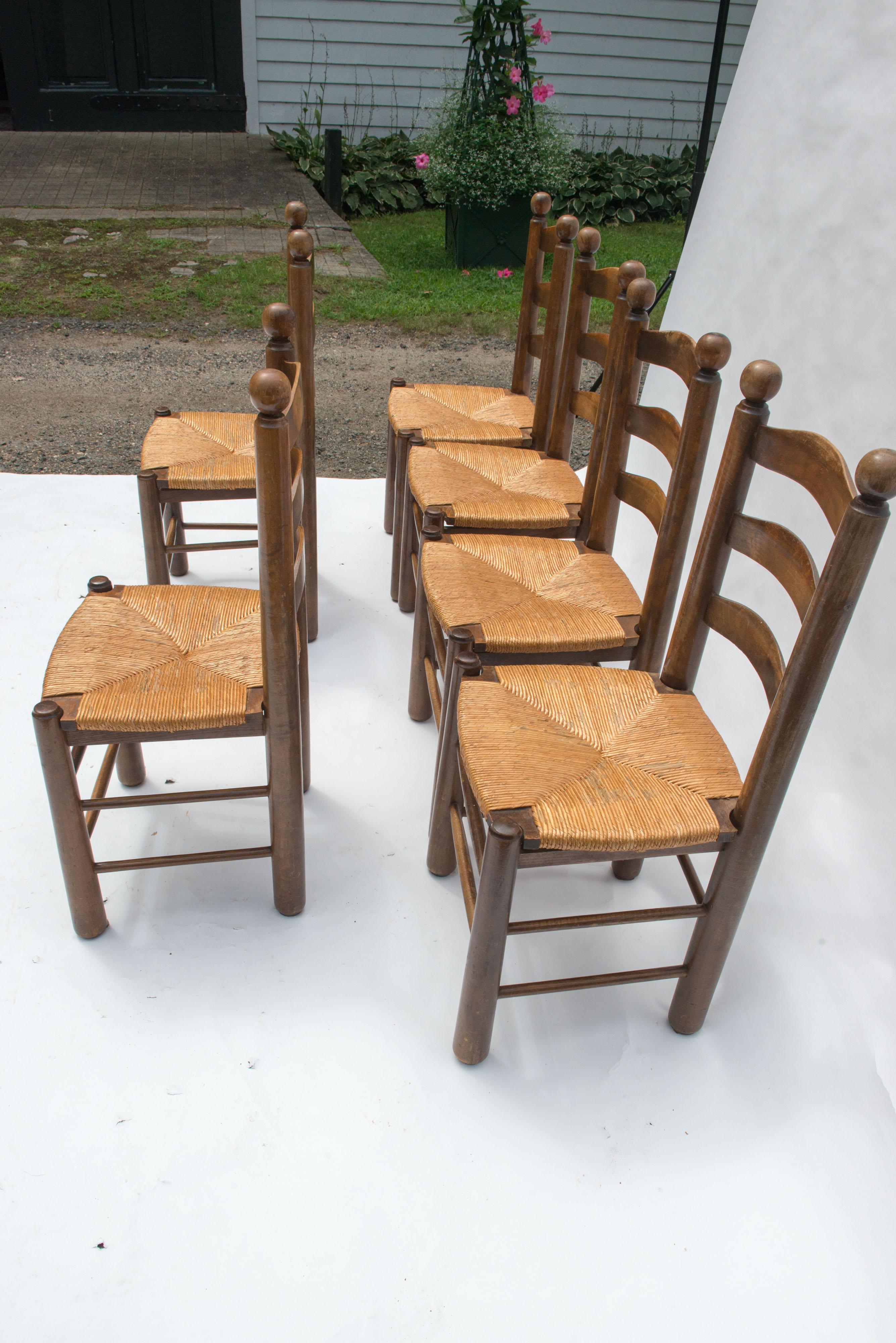 Mid-20th Century Set of Six French Rustic Ladder Back Dining Chairs, 1960s