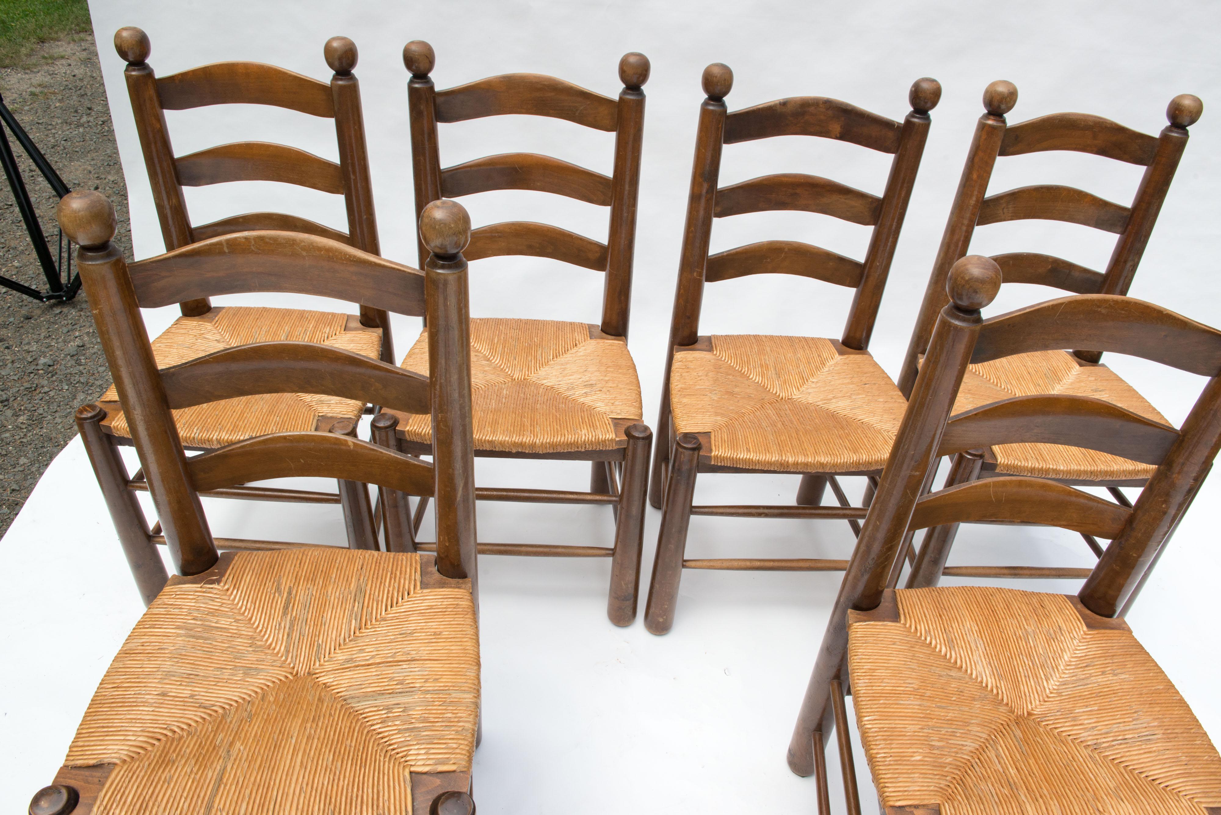 Set of Six French Rustic Ladder Back Dining Chairs, 1960s 1