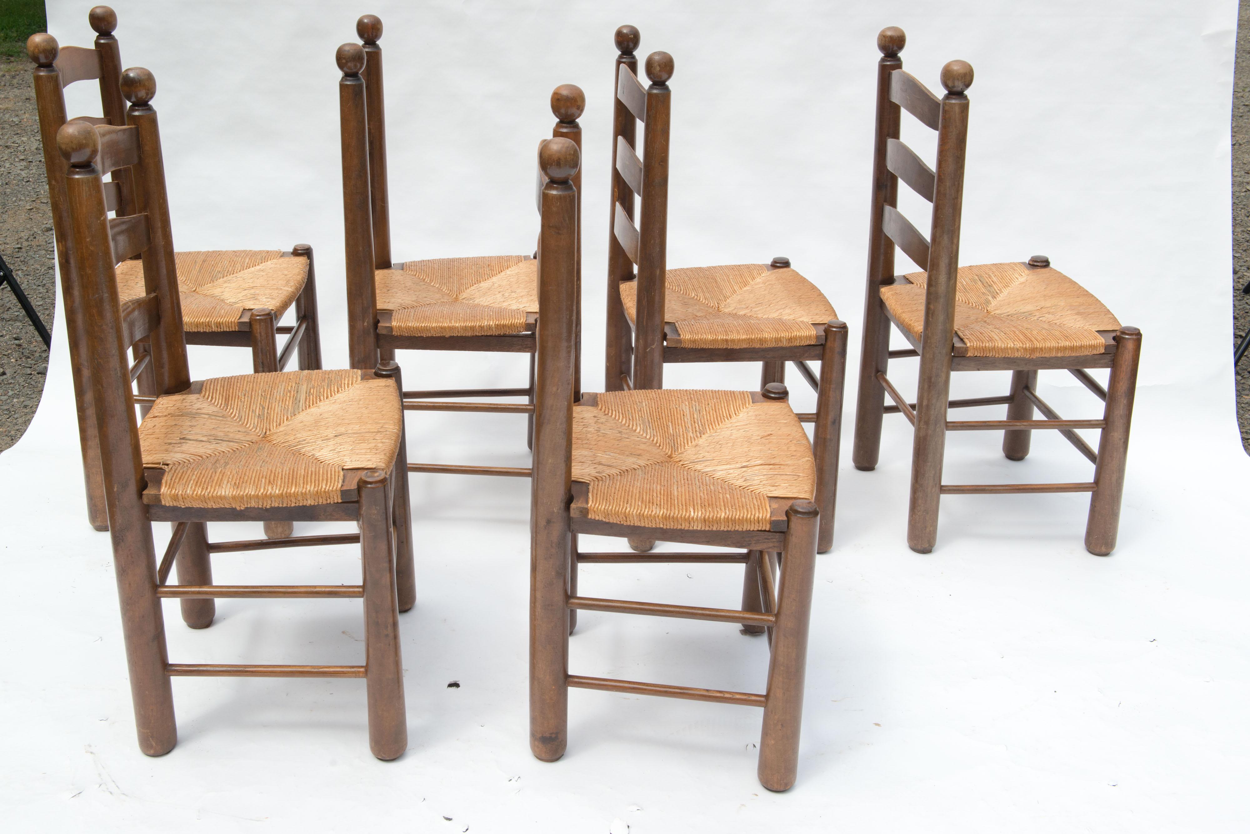 Set of Six French Rustic Ladder Back Dining Chairs, 1960s 3