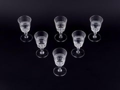 Set of six French sherry glasses in crystal glass. Ca 1900