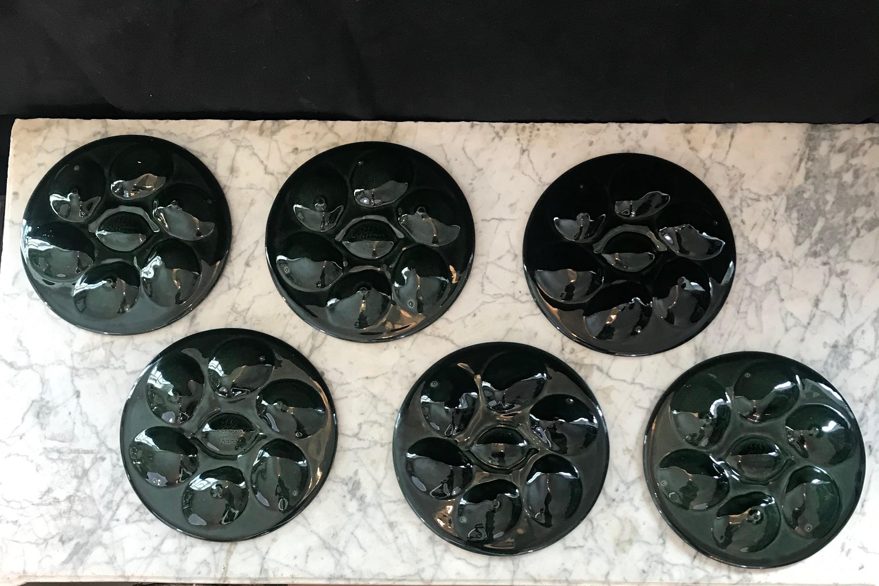 Early 20th Century Set of Six French St. Clement Oyster Plates