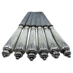 Set of Six French Sterling Silver Knives Antique Set of Six French Sterling Silver Knives