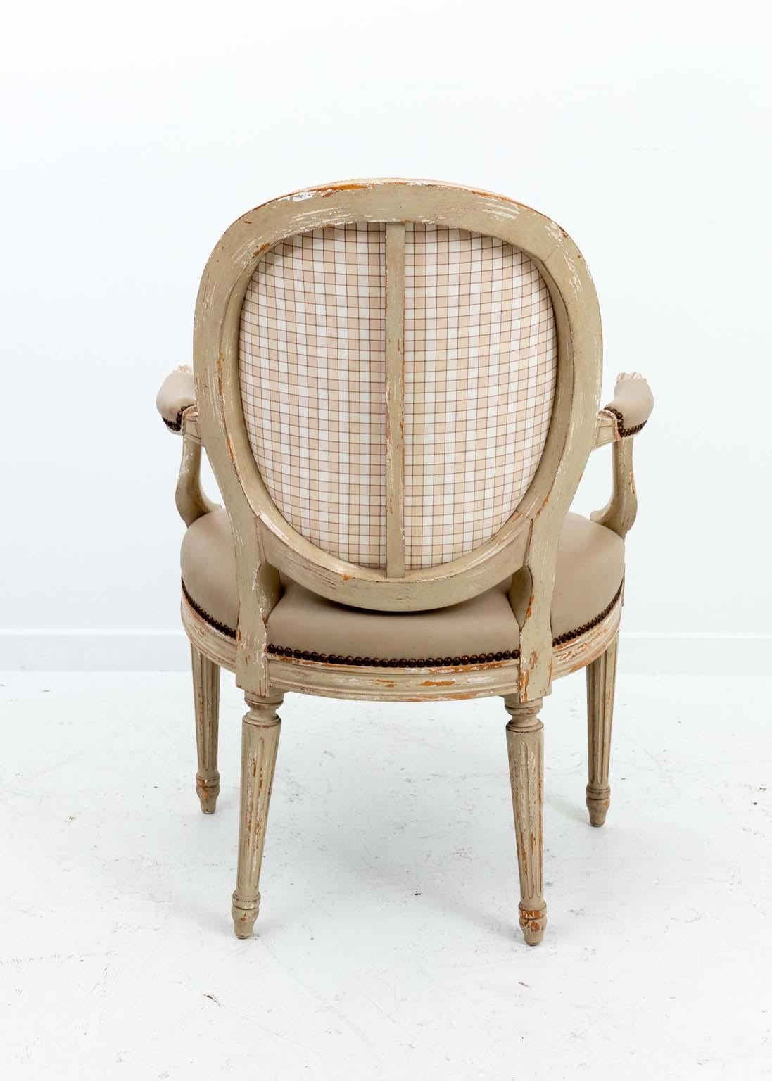 Set of Six French Style Oval Back Leather Chairs For Sale 4