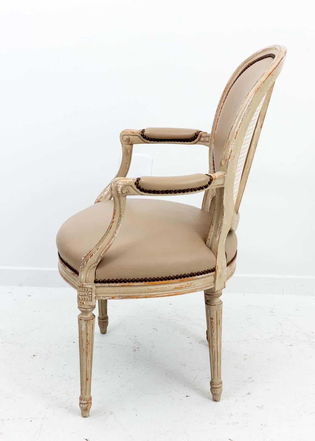 Set of Six French Style Oval Back Leather Chairs For Sale 6