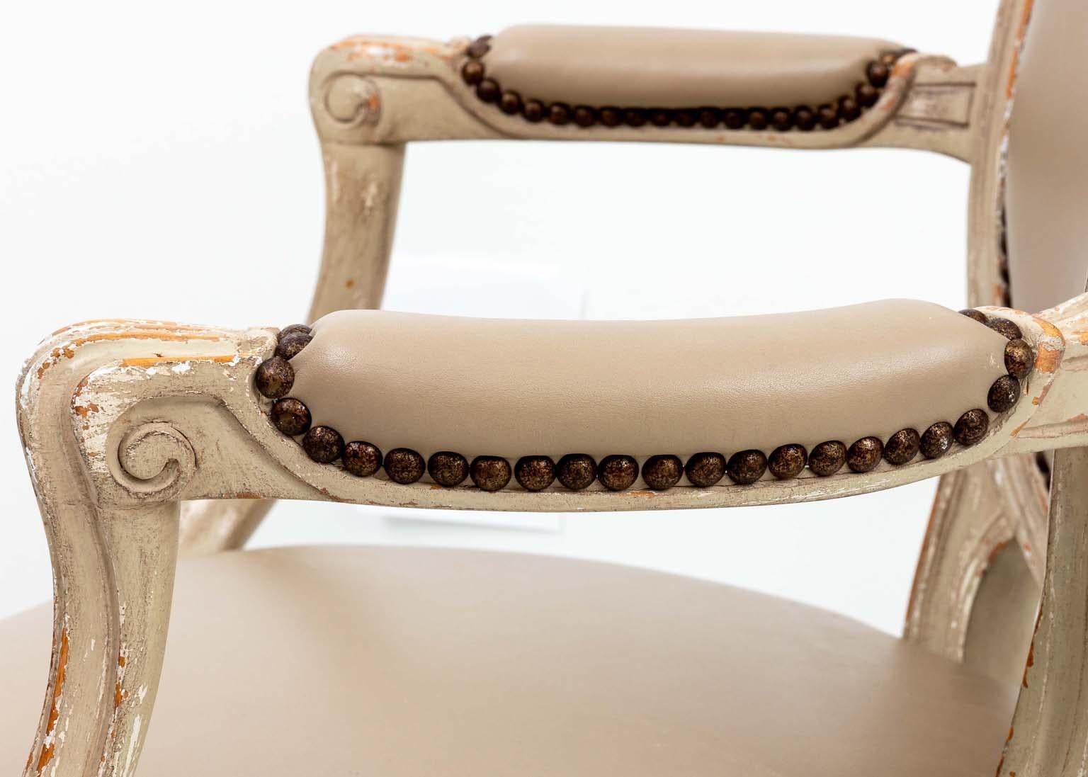 Set of Six French Style Oval Back Leather Chairs For Sale 7