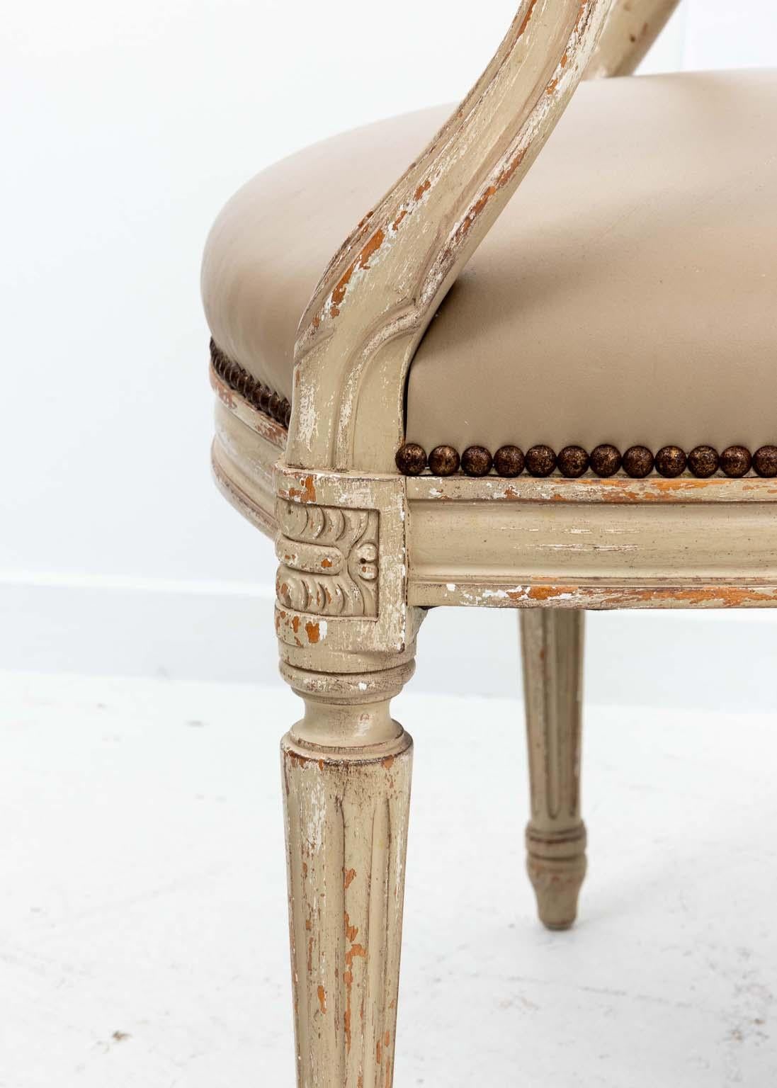 Set of Six French Style Oval Back Leather Chairs For Sale 8