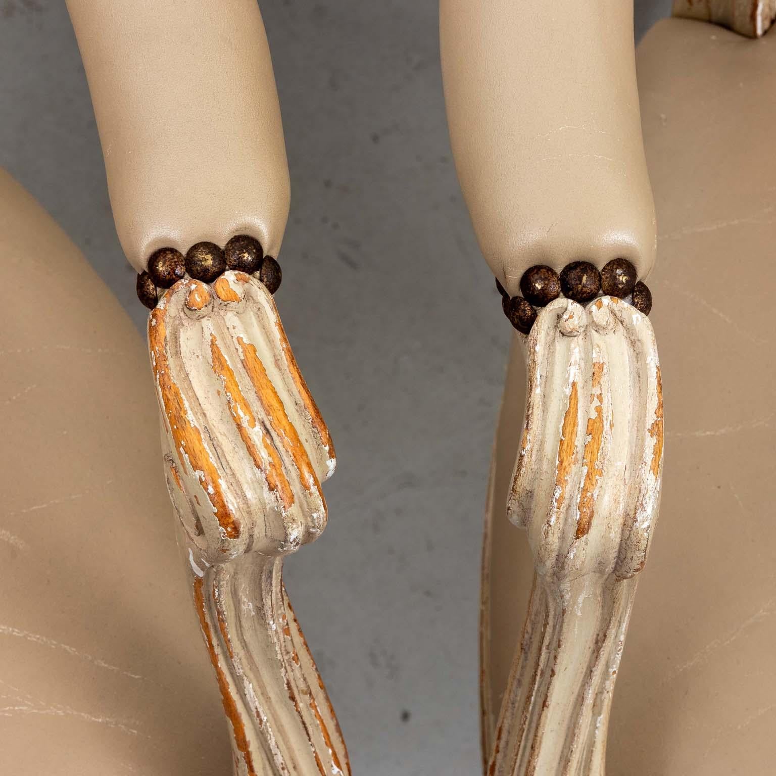 Wood Set of Six French Style Oval Back Leather Chairs For Sale