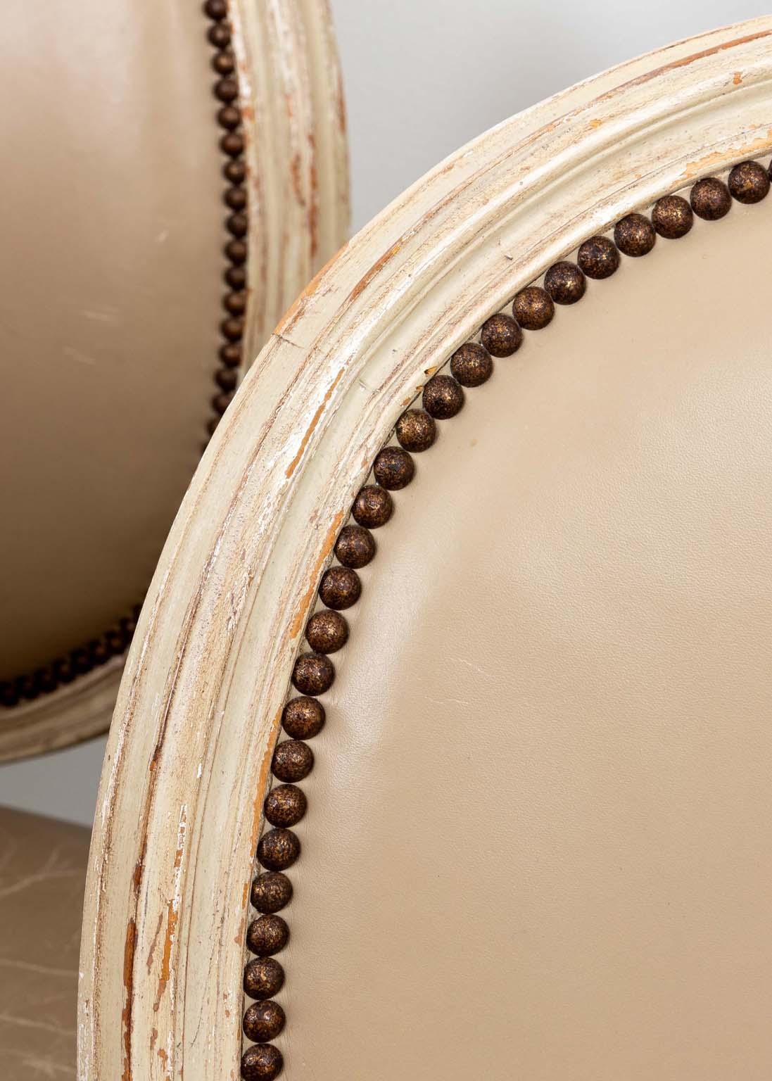 Set of Six French Style Oval Back Leather Chairs For Sale 1