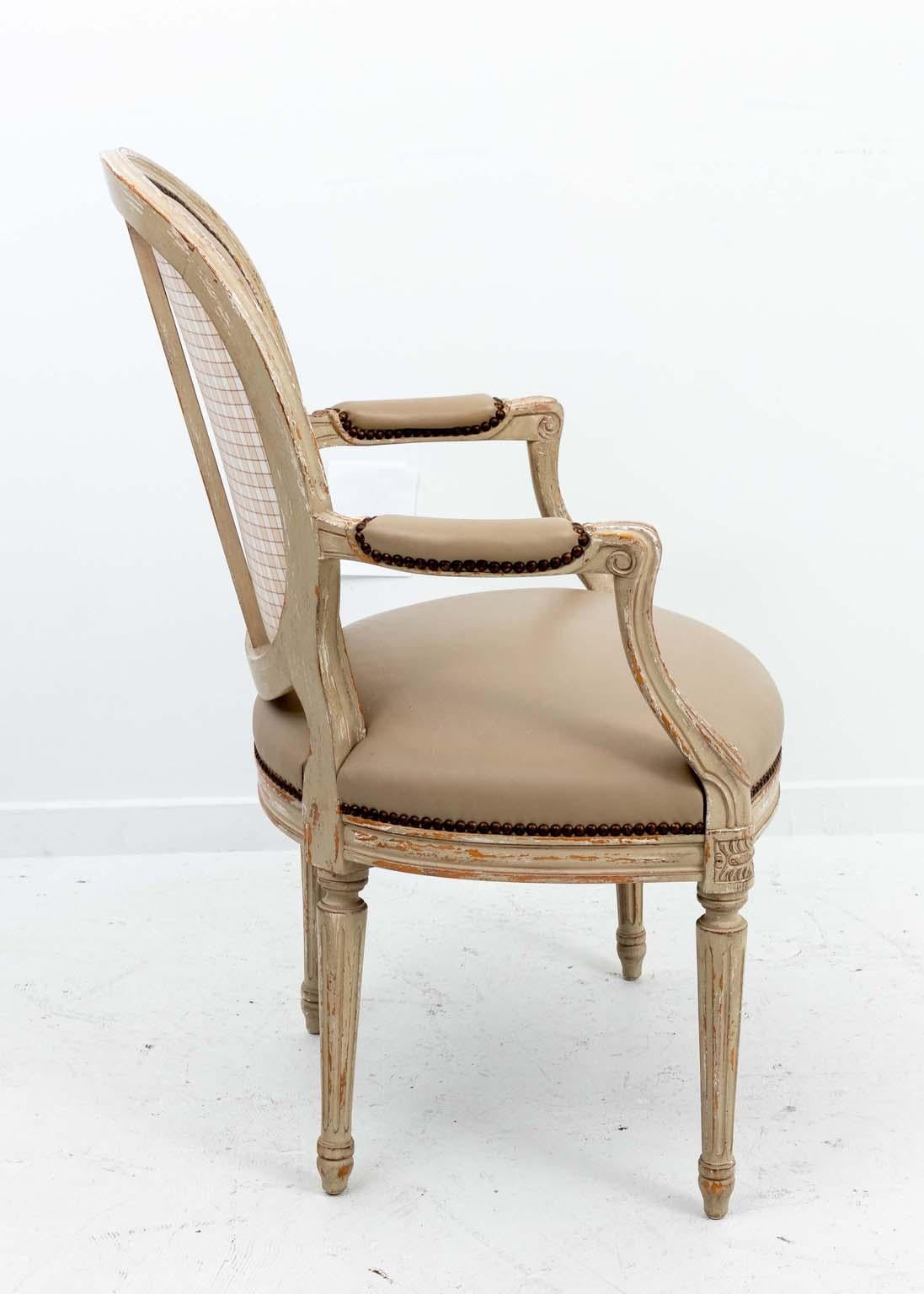 Set of Six French Style Oval Back Leather Chairs For Sale 3