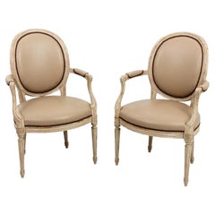 Set of Six French Style Oval Back Leather Chairs