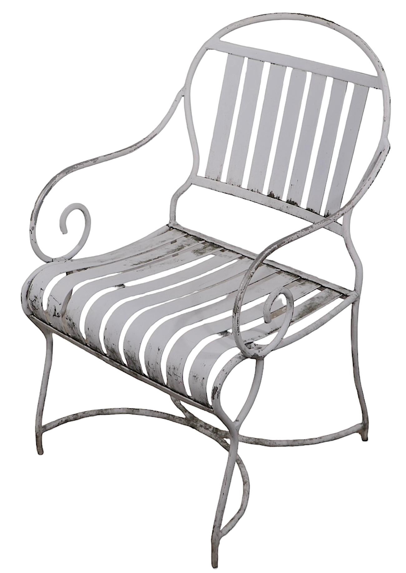 Set of Six French Style Vintage Garden Patio Poolside Dining Height Arm Chairs 3