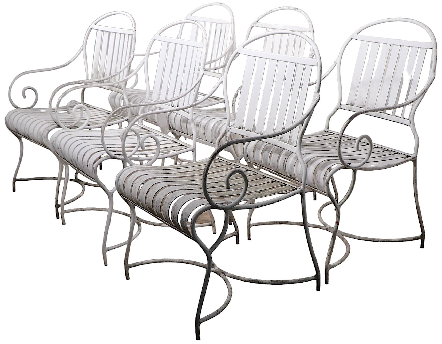 Set of Six French Style Vintage Garden Patio Poolside Dining Height Arm Chairs 6