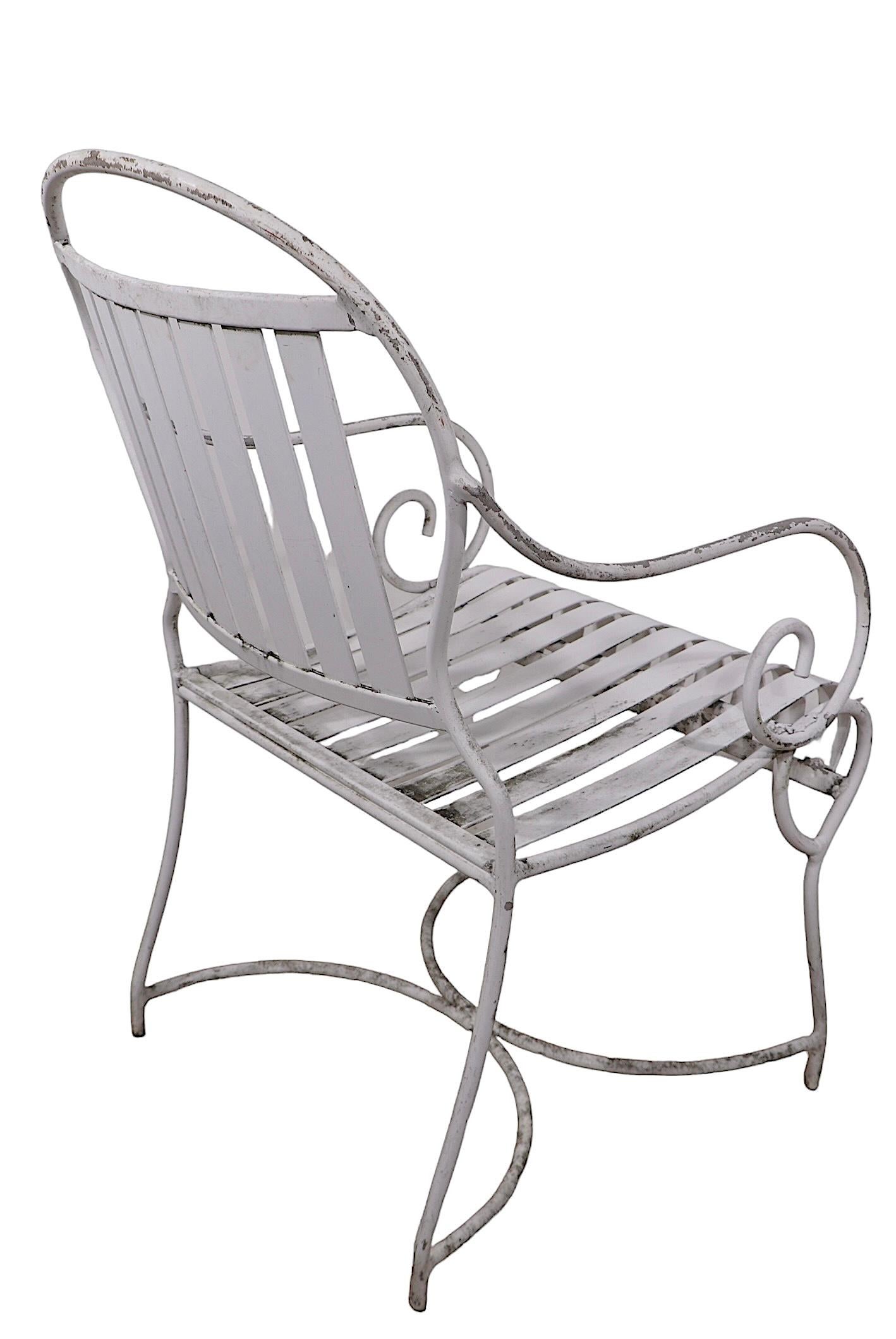 American Set of Six French Style Vintage Garden Patio Poolside Dining Height Arm Chairs
