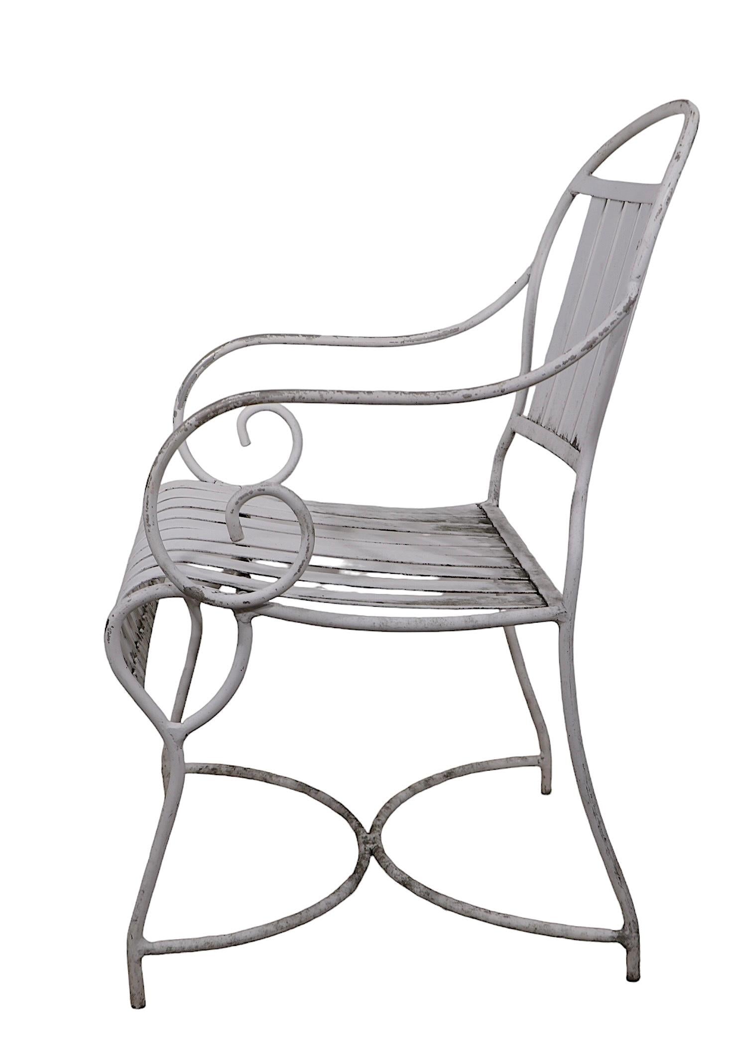 Set of Six French Style Vintage Garden Patio Poolside Dining Height Arm Chairs In Good Condition In New York, NY