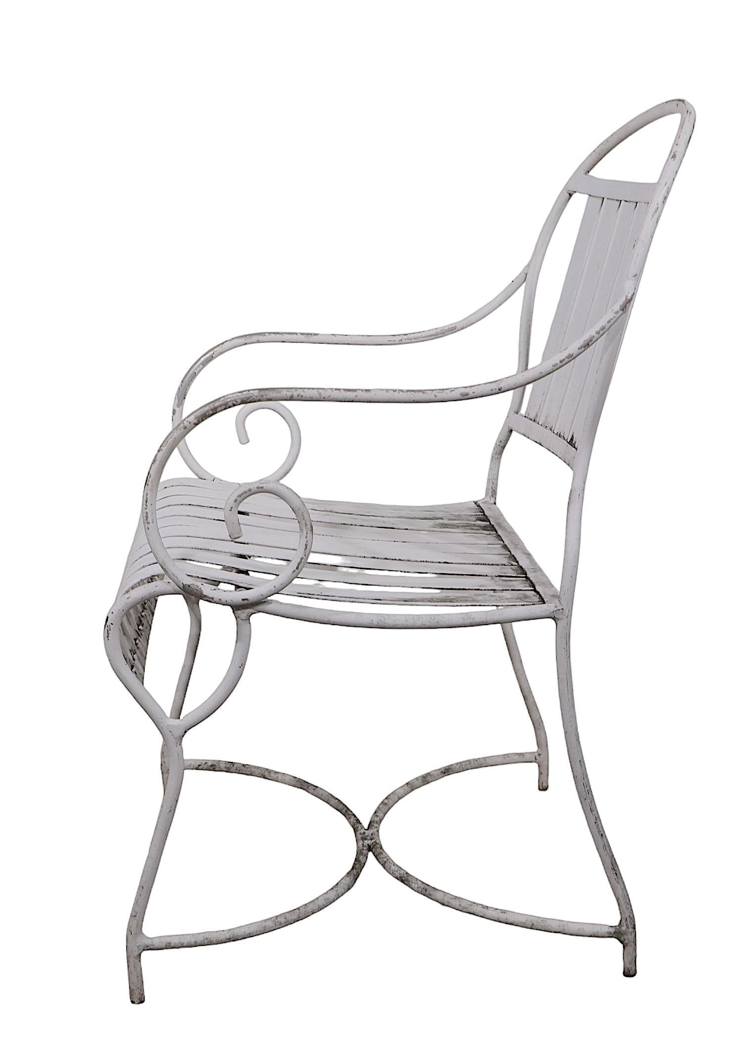 20th Century Set of Six French Style Vintage Garden Patio Poolside Dining Height Arm Chairs