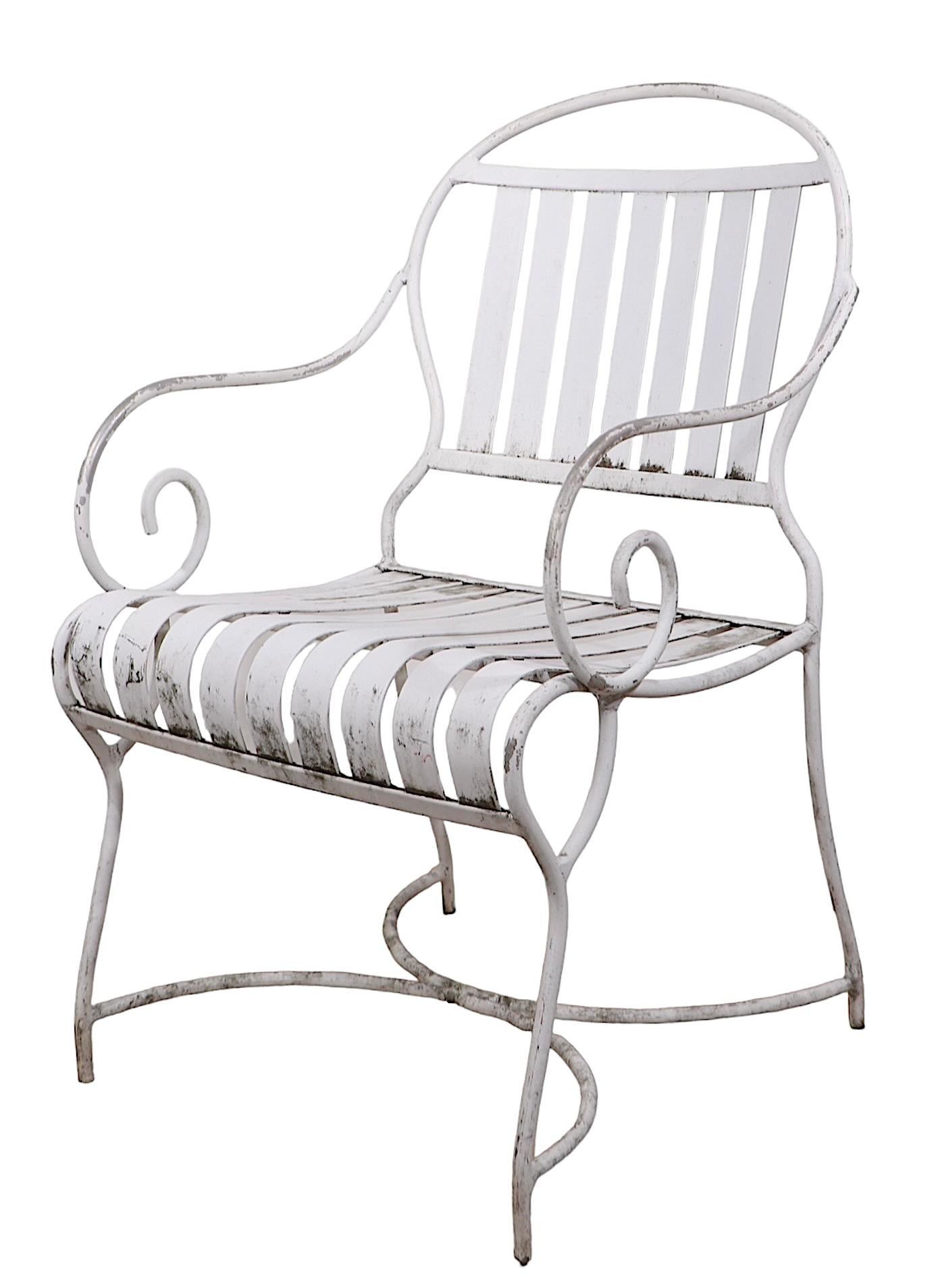 Aluminum Set of Six French Style Vintage Garden Patio Poolside Dining Height Arm Chairs