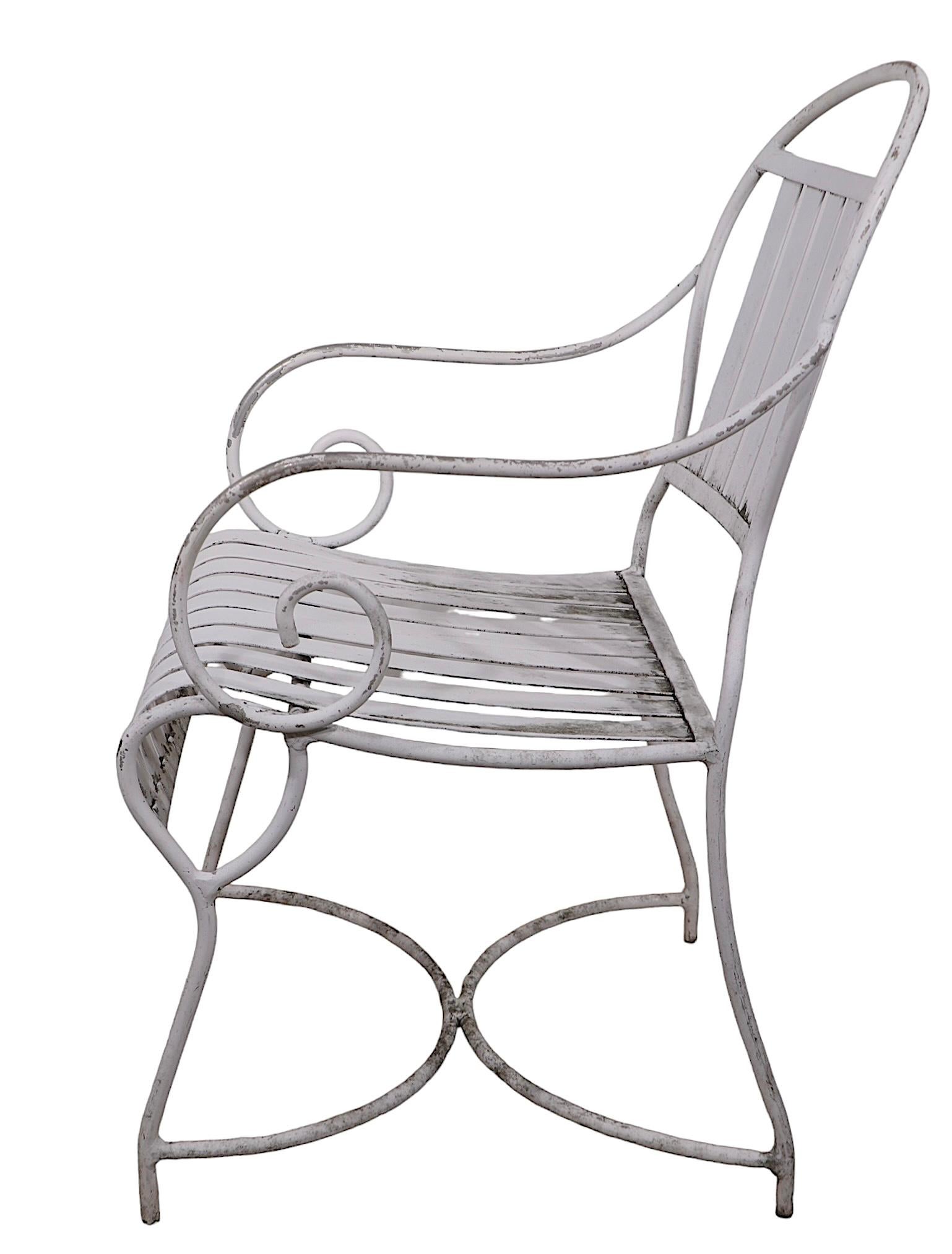 Set of Six French Style Vintage Garden Patio Poolside Dining Height Arm Chairs 1