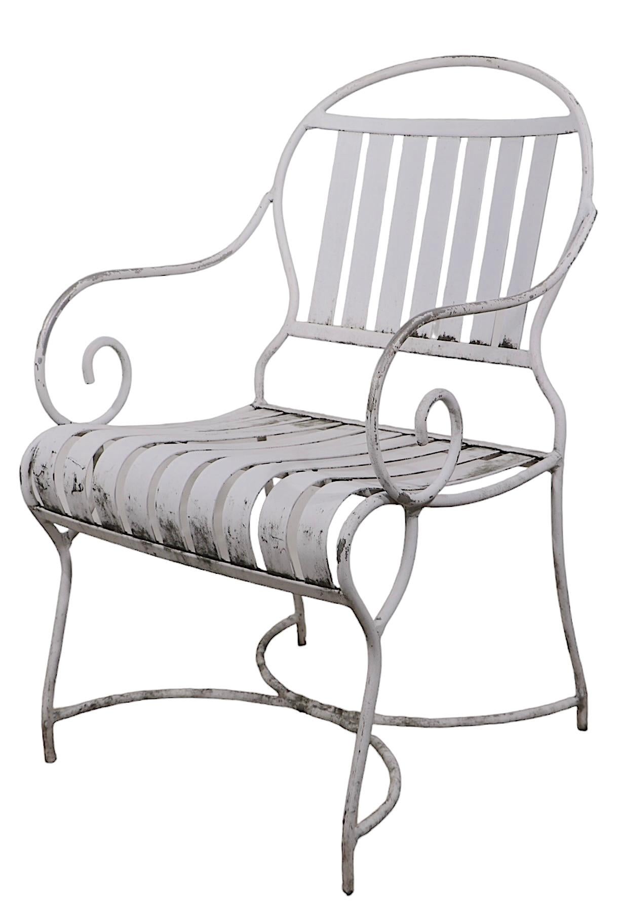 Set of Six French Style Vintage Garden Patio Poolside Dining Height Arm Chairs 2