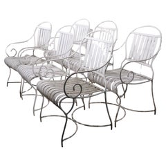 Set of Six French Style Vintage Garden Patio Poolside Dining Height Arm Chairs