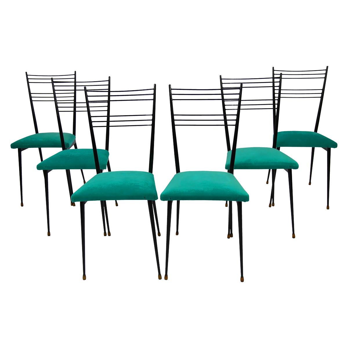 Set of Six French Stylized Ladder Back Chairs in the Style of Gio Ponti