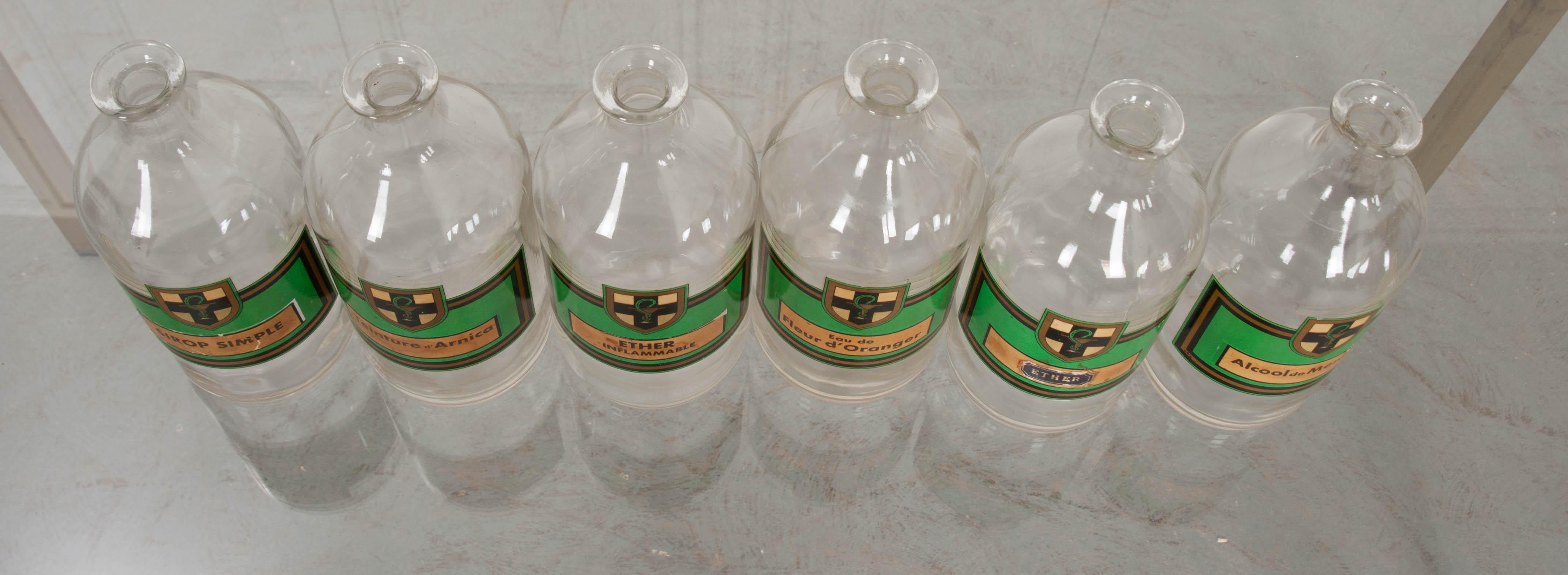 20th Century Set of Six French Vintage Apothecary Bottles