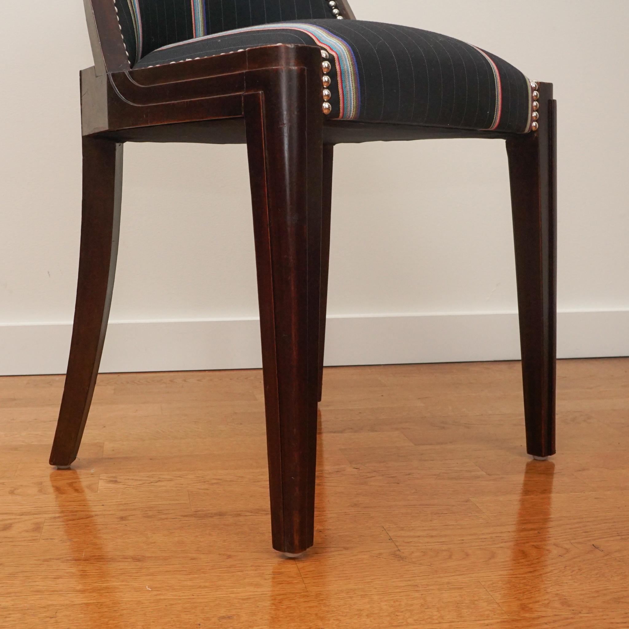 Textile Set of Six French Walnut Art Deco Dining Chairs For Sale