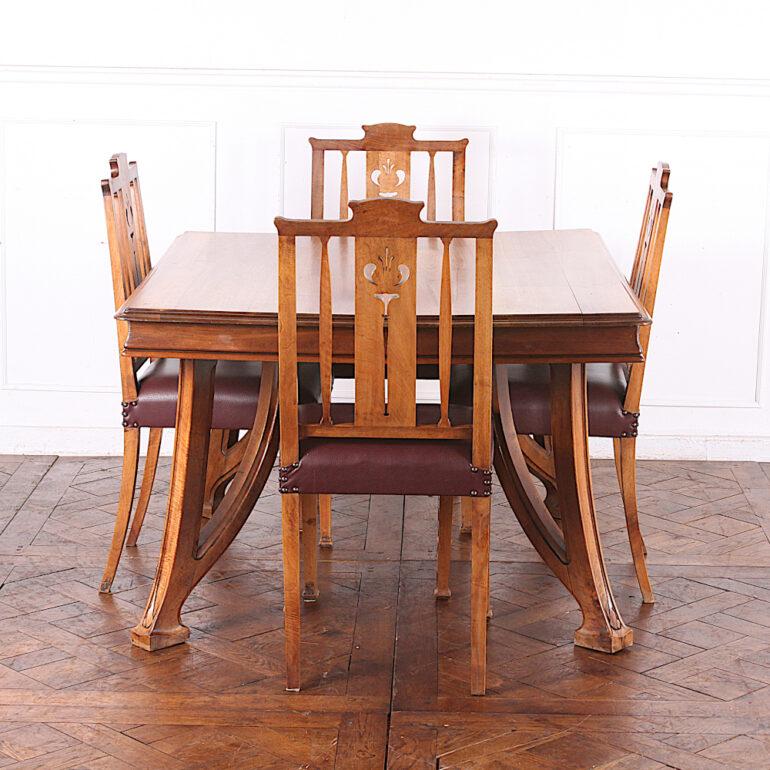 Set of Six French Walnut Art Nouveau Dining Chairs  2