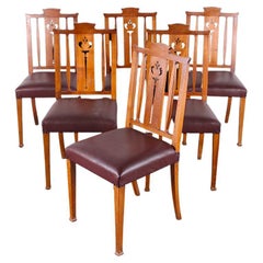 Set of Six French Walnut Art Nouveau Dining Chairs 