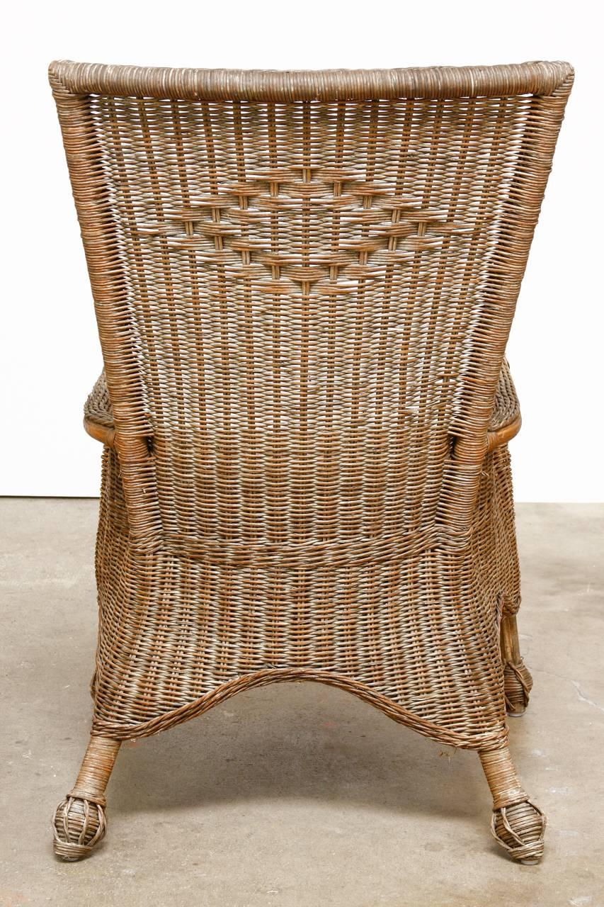 Set of Six French Wicker and Rattan Patio Dining Chairs 7