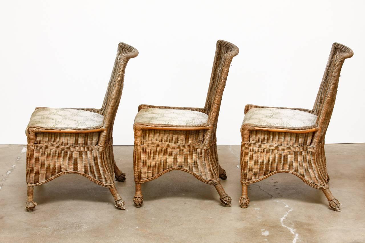 Set of Six French Wicker and Rattan Patio Dining Chairs In Fair Condition In Rio Vista, CA