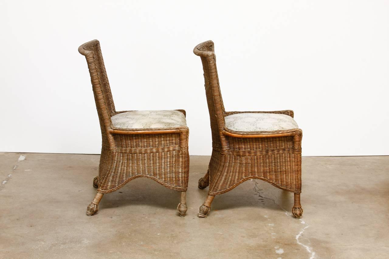 20th Century Set of Six French Wicker and Rattan Patio Dining Chairs