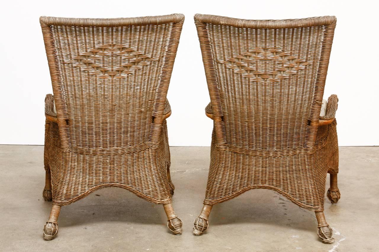 Set of Six French Wicker and Rattan Patio Dining Chairs 1