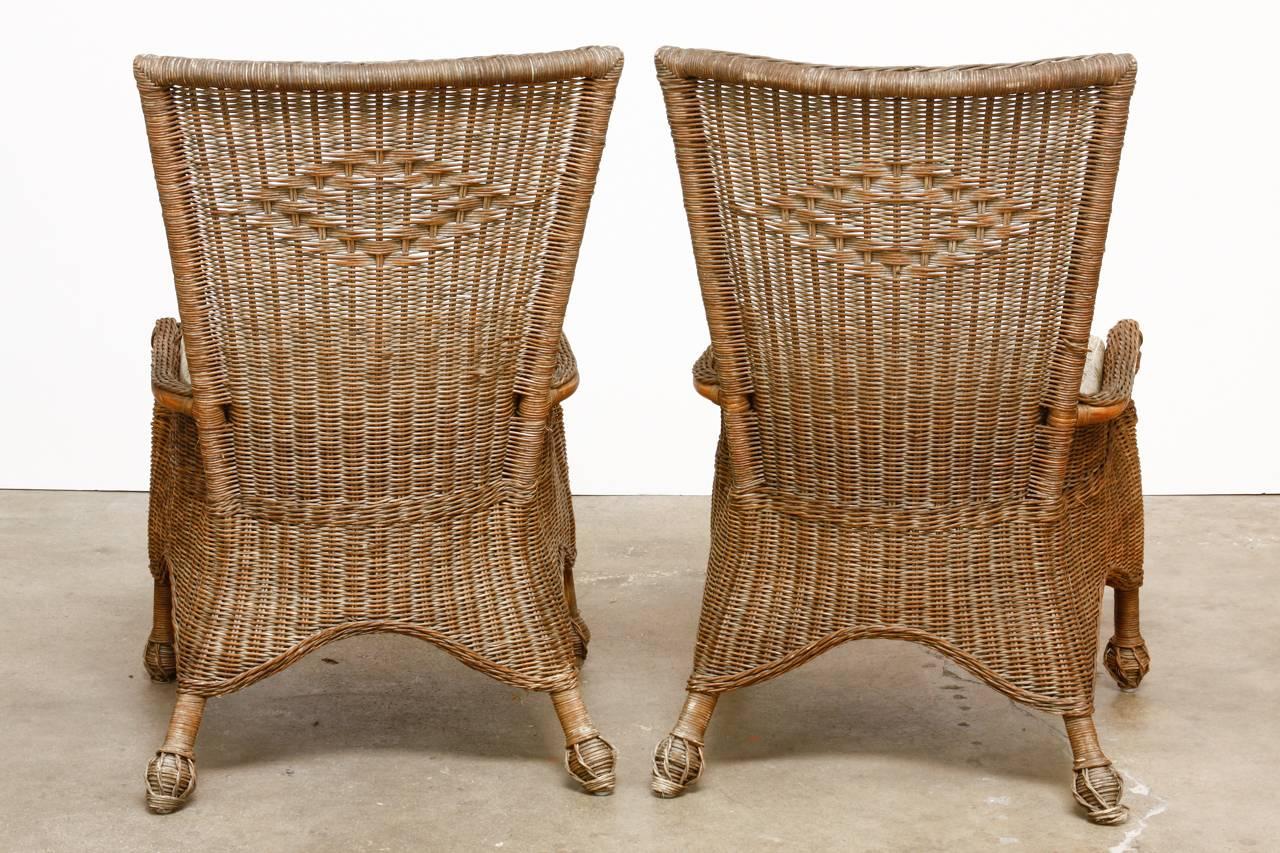 Tissu Ensemble de six chaises de salle à manger de patio en osier et rotin français