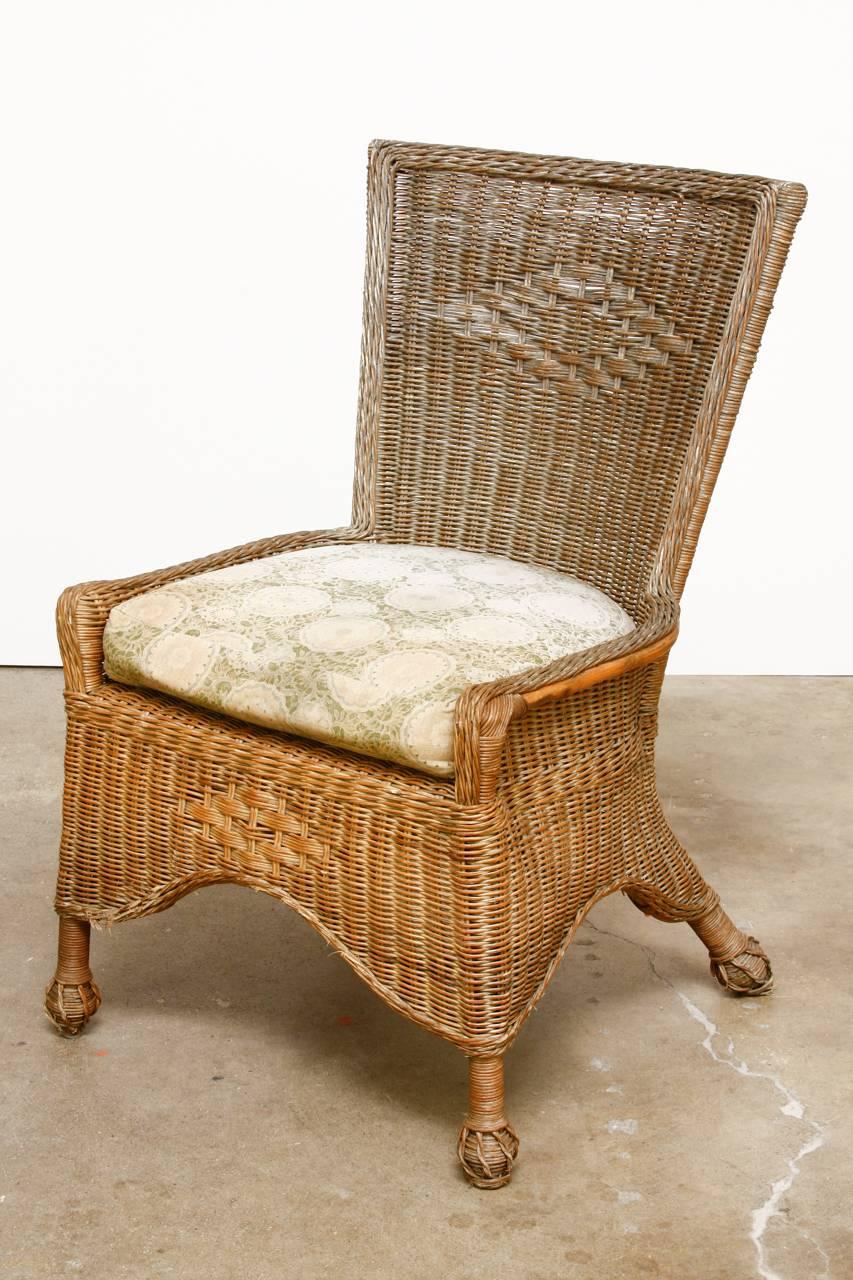 Set of Six French Wicker and Rattan Patio Dining Chairs 2