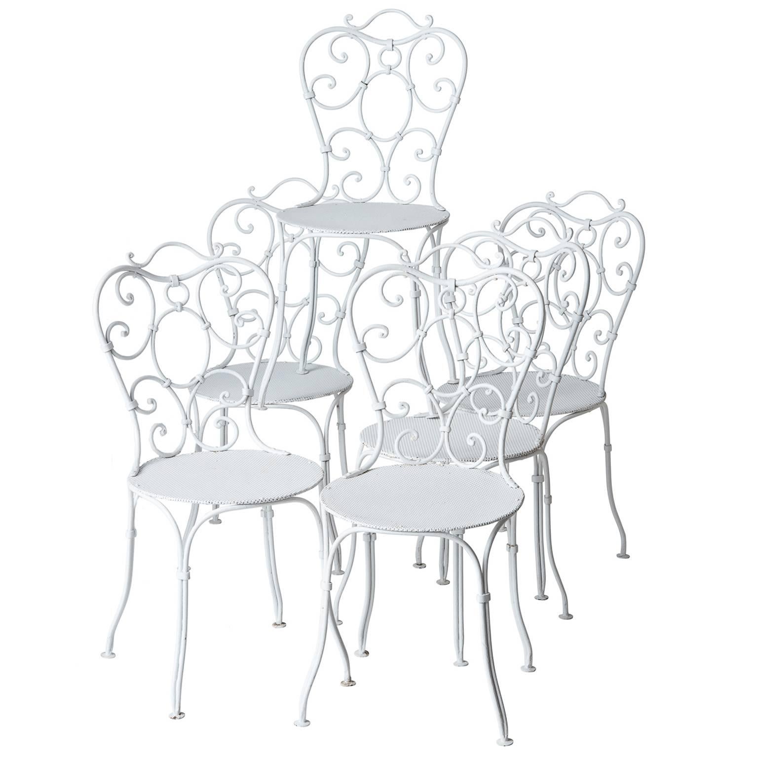Set of Six French Wrought Iron Garden Chairs, circa 1940