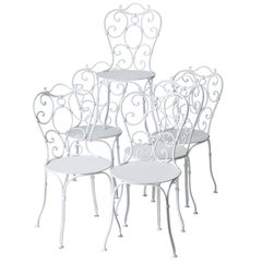 Set of Six French Wrought Iron Garden Chairs, circa 1940
