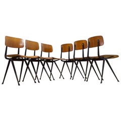 Set of Six Friso Kramer Result School Chairs Plywood and Black Frame, 1962
