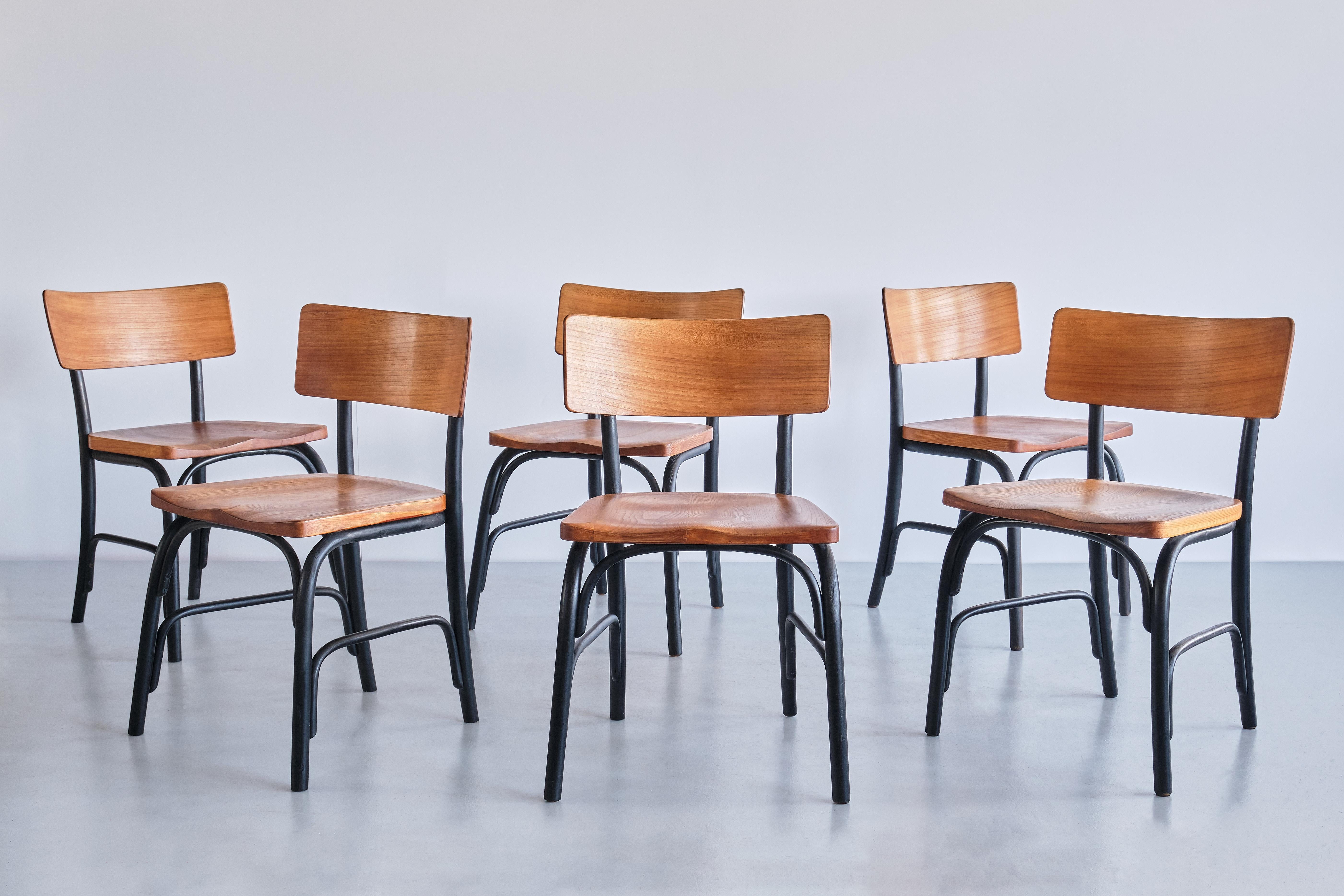 Scandinavian Modern Set of Six Frits Schlegel 'Husum' Chairs in Elm, Fritz Hansen, Denmark, 1930s For Sale