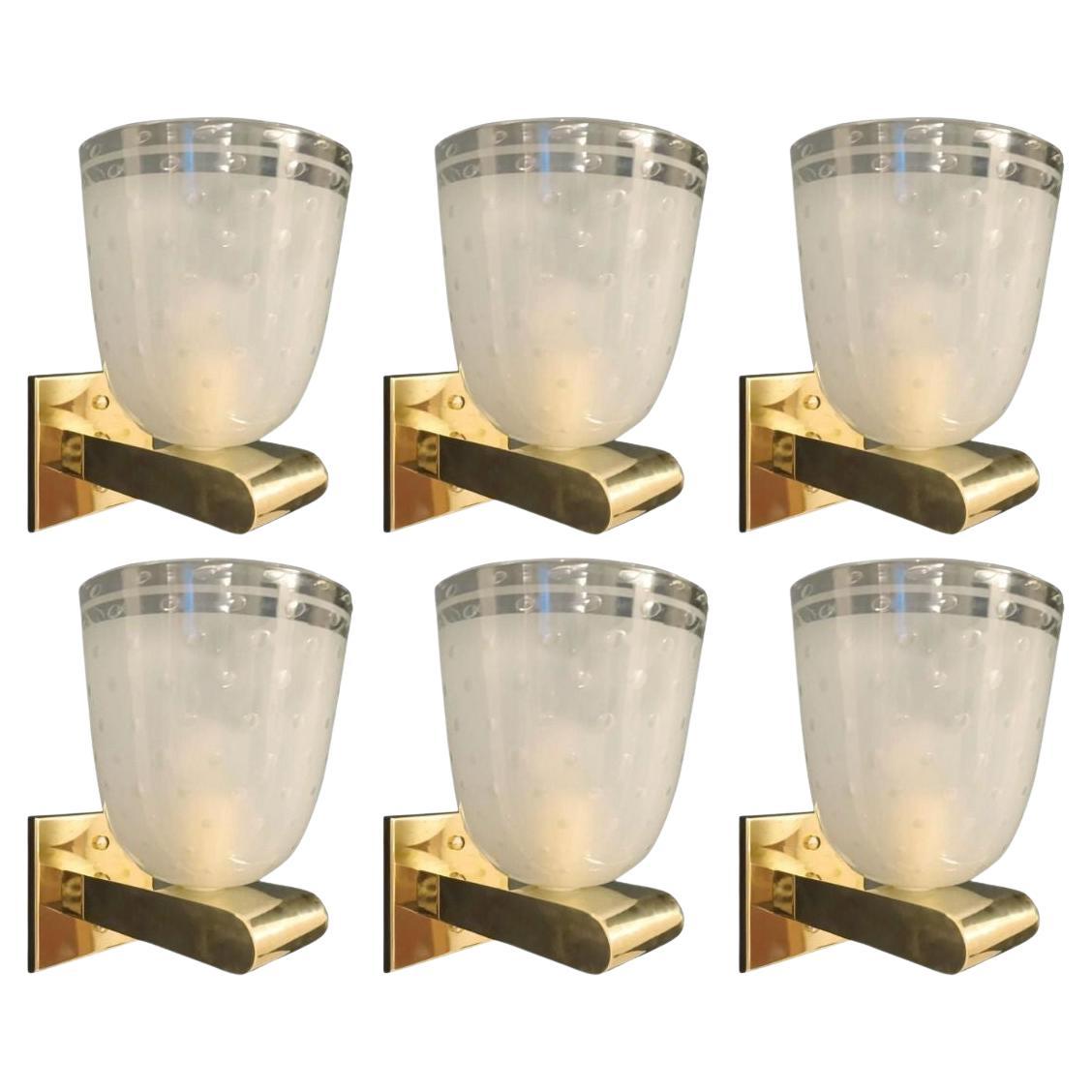 Set of Six Frosted Bollicine Sconces by Barovier e Toso. Italy, 1950's.