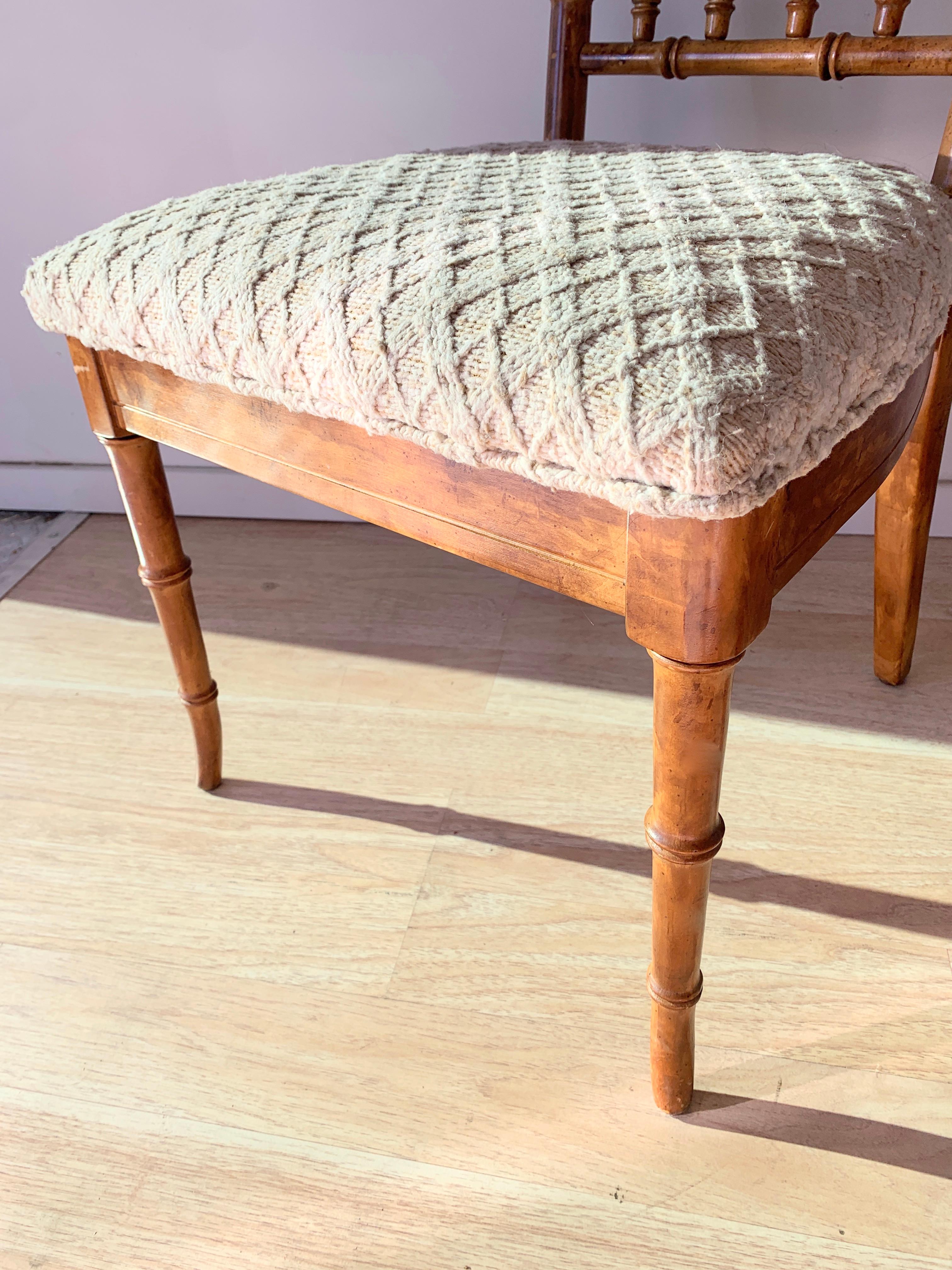 Set of Six Upholstered Fruitwood Bamboo Style Dining Chairs In Good Condition In Los Angeles, CA