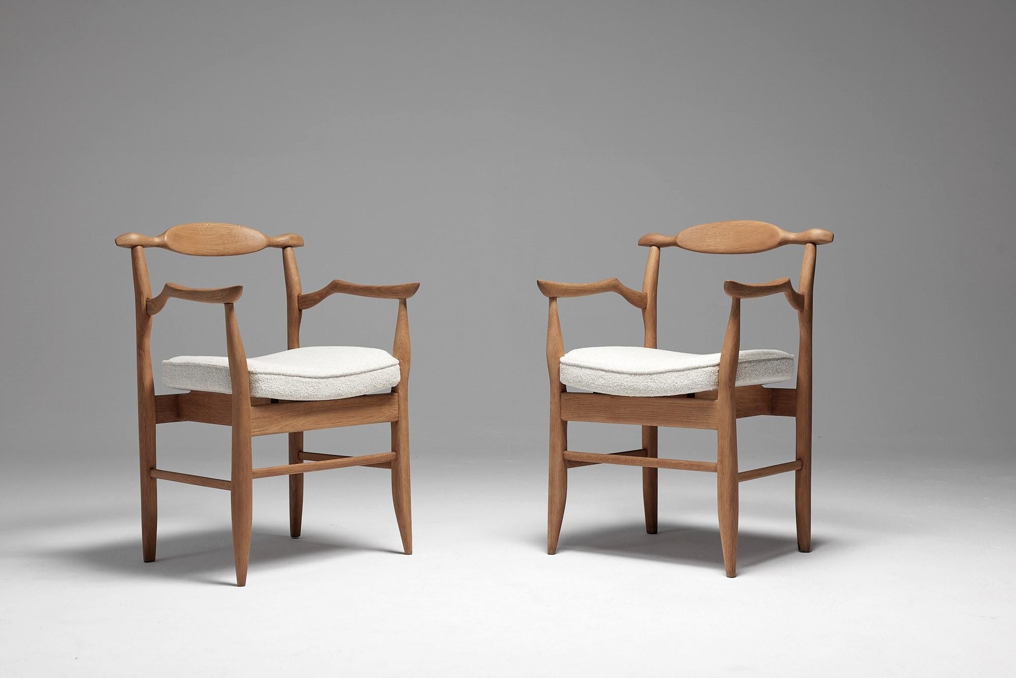 French Set of Six “Fumay” Dining Armchairs by Guillerme et Chambron, France, 1960s For Sale