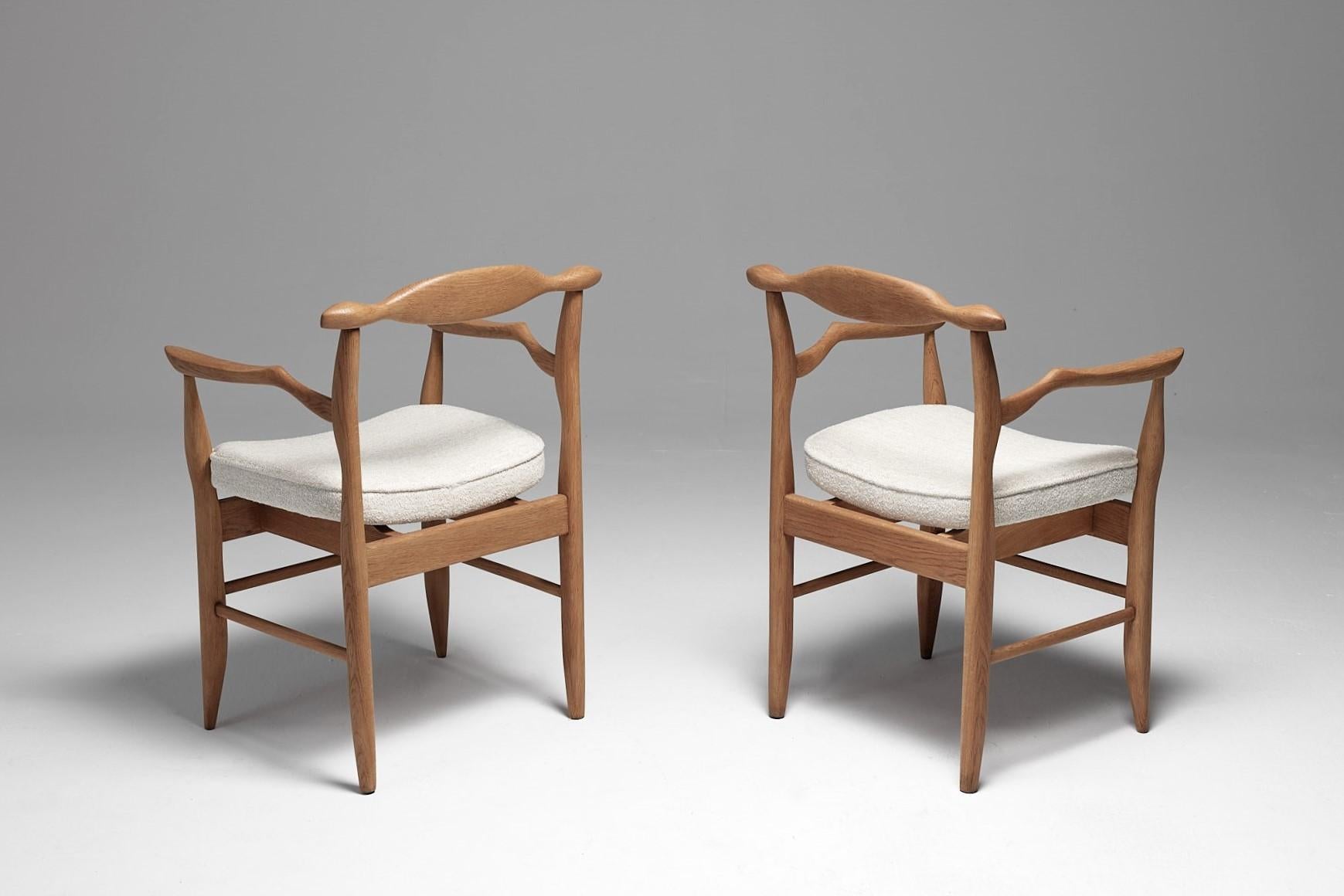Mid-20th Century Set of Six “Fumay” Dining Armchairs by Guillerme et Chambron, France, 1960s For Sale