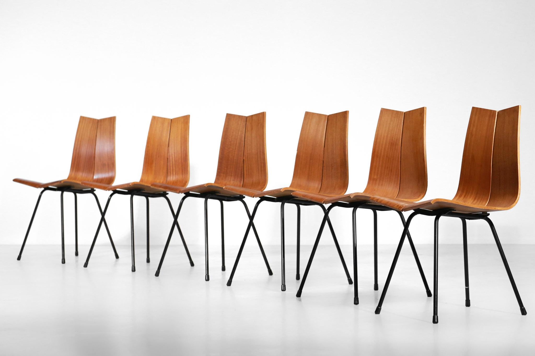 Mid-Century Modern Set of Six GA Chairs from the 1950s by Swiss Designer Hans Bellmann