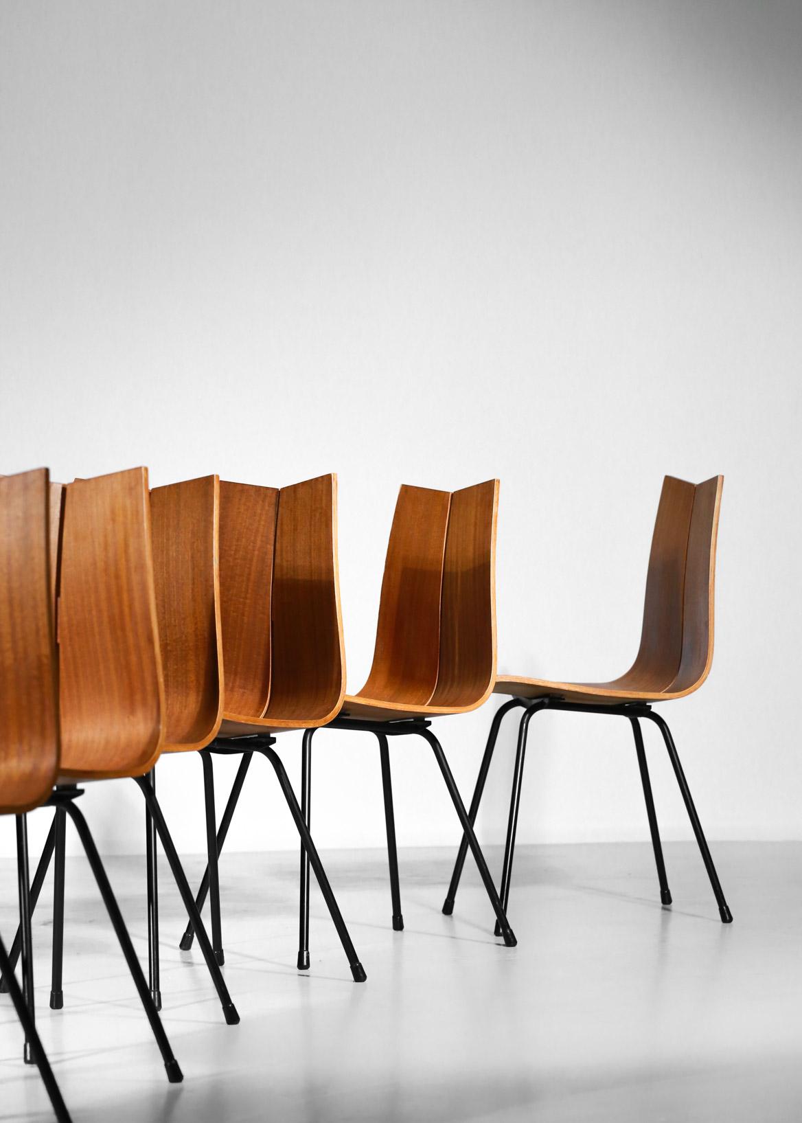 Steel Set of Six GA Chairs from the 1950s by Swiss Designer Hans Bellmann